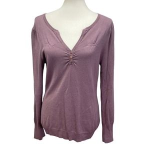 BCBG MaxAZRIA Womens Large Long Sleeve 3 Button V Neck Lightweight Sweater